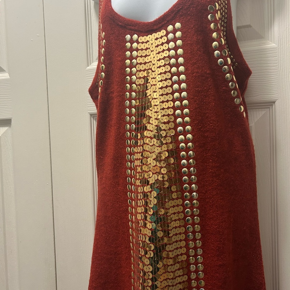 Rust Sleeveless Dress with Gold Sequins
